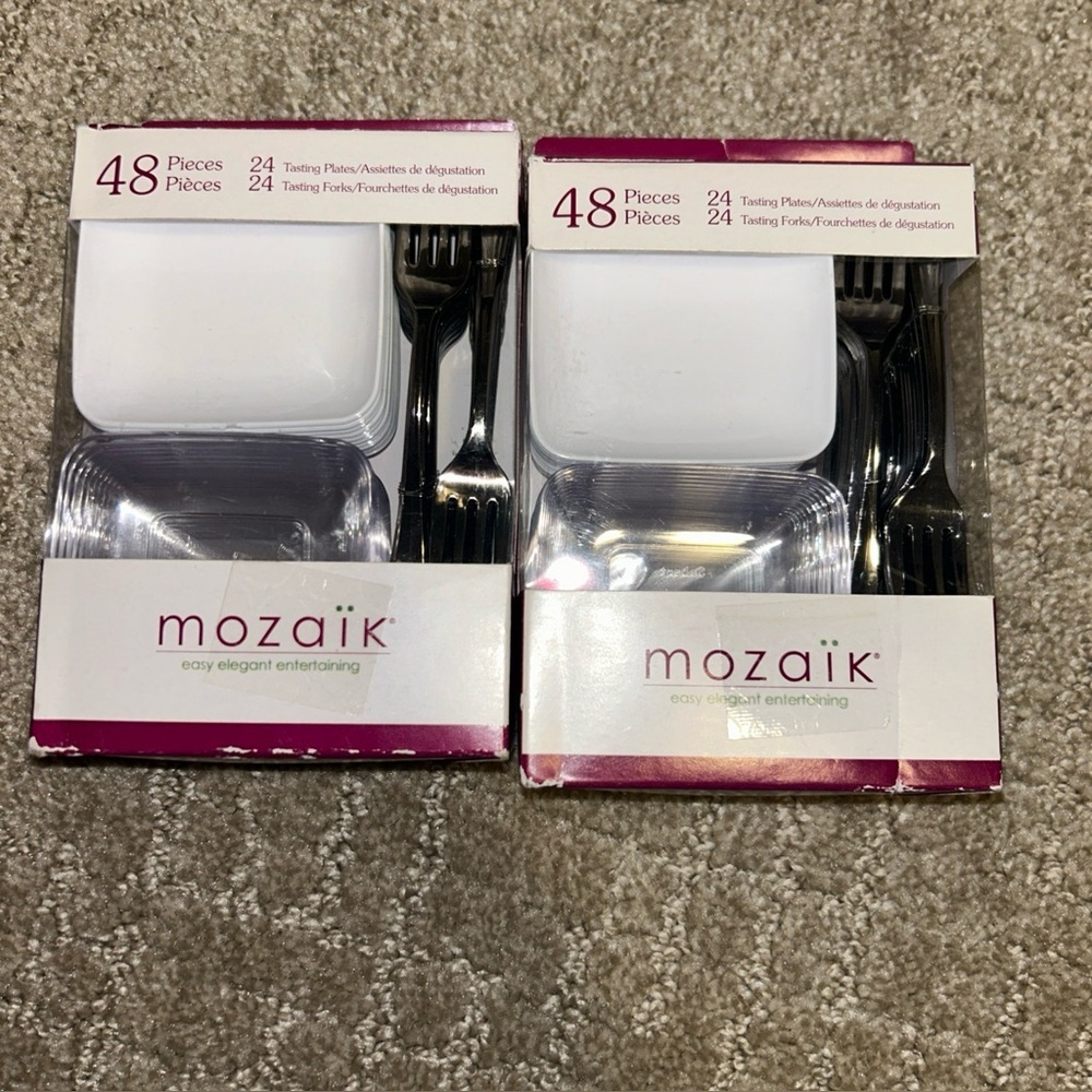 Appetizer Set Mozaik mini tasting 24 plastic plates 24 forks lot of 2 96 Piece